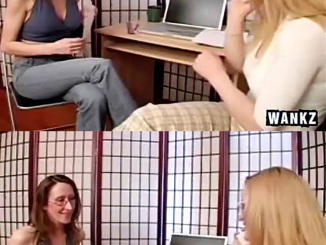 His job interview includes a CFNM handjob from two babes