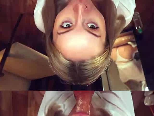 Blonde Gives Sloppy Blowjob on Huge Cock