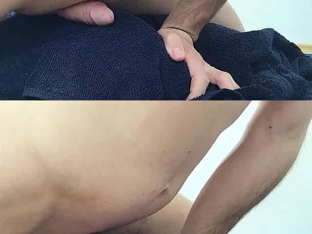 Amateur Man Groaning During the time that Humping Towel - Cum Out of Hands
