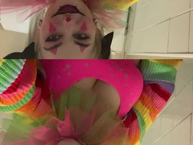 Trashy Clown Girl Public Toilet Pissing Flashing and Smoking