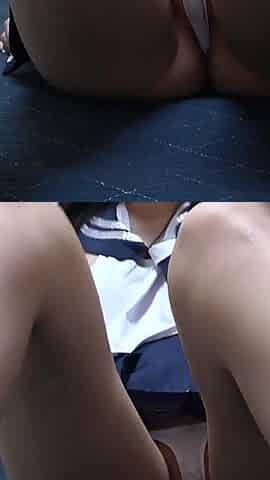 Girls Only Apartment in Japan, Skinny Girl Doing Seduce Fitness in Apron-type Mini Student Uniform, Thong Panties, White Socks