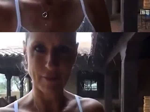 Blonde Amateur MILF Gives Blowjob in the Rain