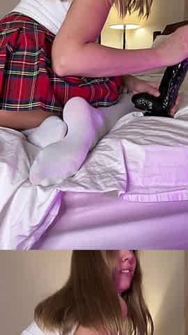 Big Black Dildo Riding in Skirt