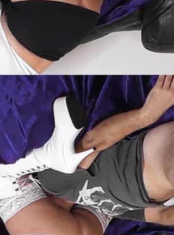 Fucking on the sofa in white boots