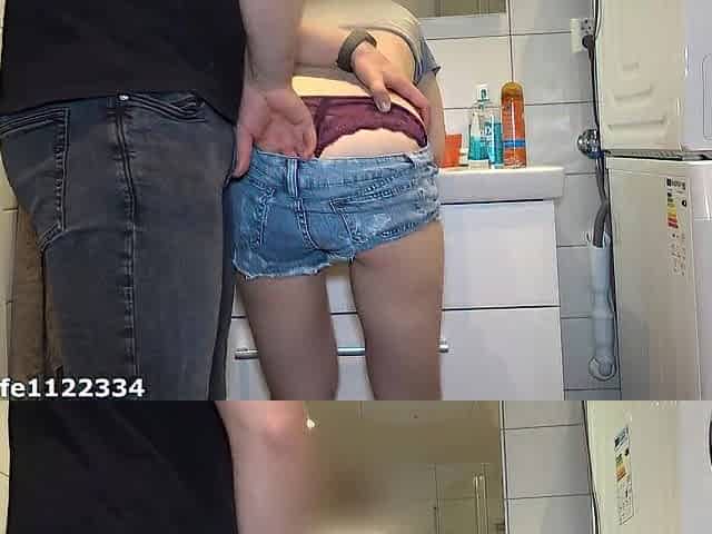 Stubborn beauty receives discipline booty drubbing in the washroom