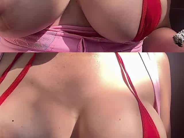 Making My Large Soaked Melons Bounce Outdoor During the time that I Smoke a Cigarette Slow Motion