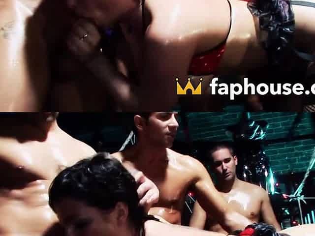 Wild cockslut's facial cum load ejaculant welcoming by 5