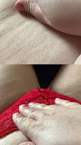 Red pants on angels bushy vagina looks gorgeous