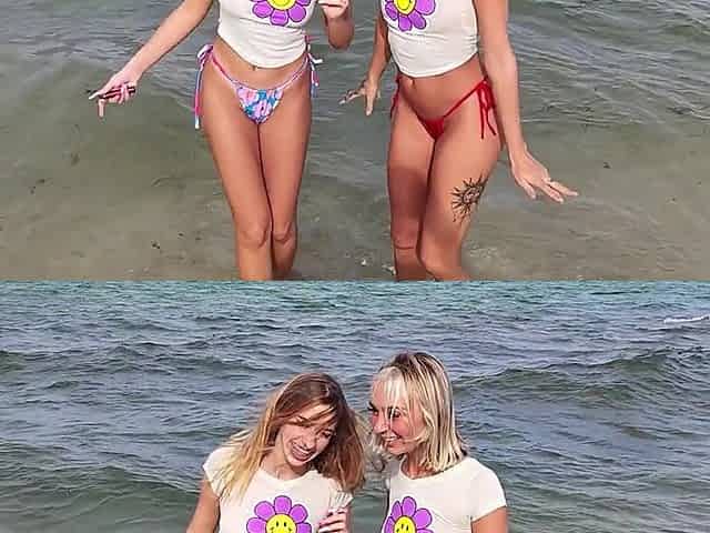 Two hot blonde girls i've met at the beach agree for a hot threesome sex at my place