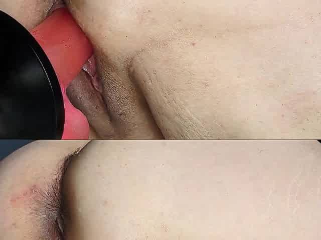 Taking my Large Pink Jelly Sex toy from Behind