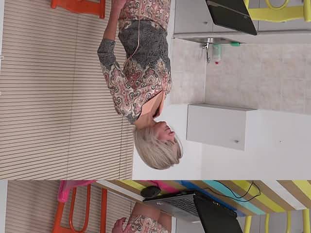 Skinny blonde mature MILF Artemia swallows cum after a hard fuck