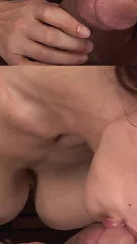 Sexy busty woman satisfies her craving for cock by swallowing loads of cum