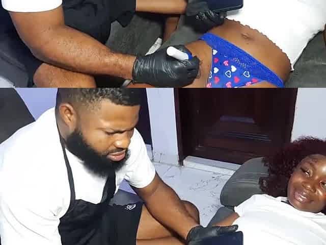 My Female Client Asked Me to Screw Her with My Large Jock After Drawing Tattoo on Her Butt and Twat Area