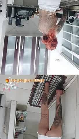 Wicked Rachell Miranda cleaning the kitchen out of pants