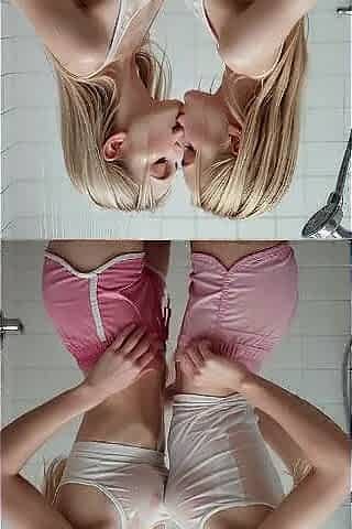 Blonde Shower Lesbian babes Tribbing Giving a kiss Lactating and Drooling [AI]