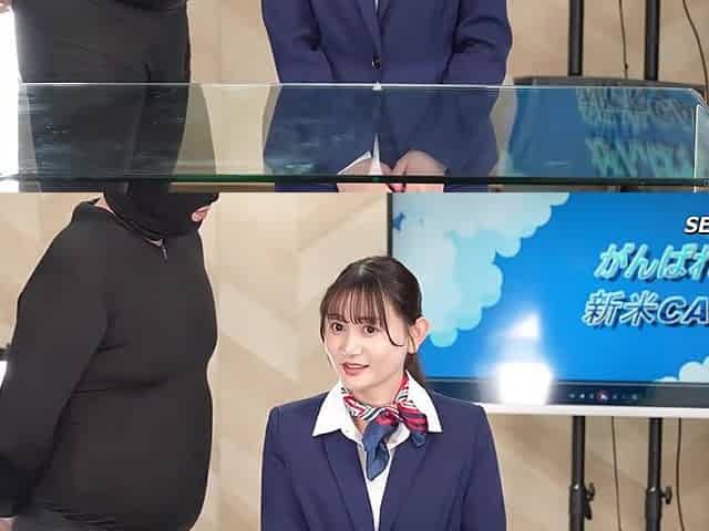 Japanese Babe reading a report with a fixed vibrator in her pussy