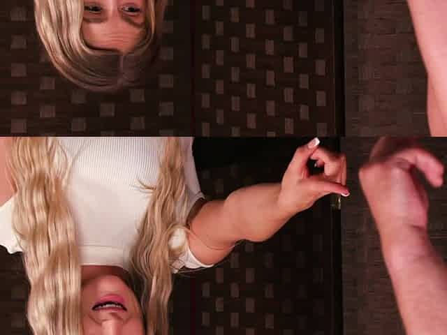 Nasty blonde watching guy jerking off