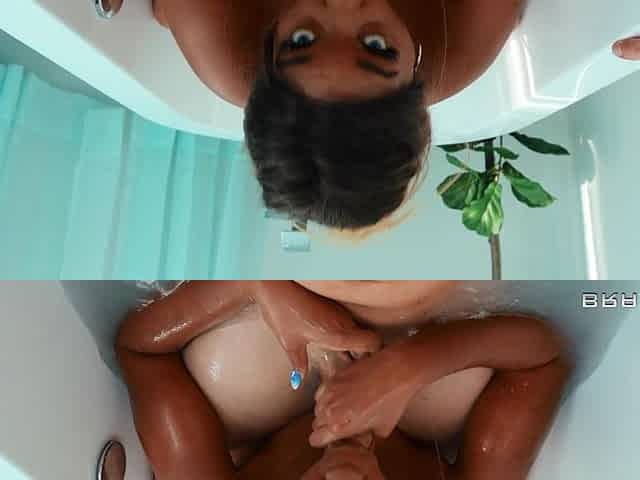Nina Rivera is sucking Zac Wild's cock in the bathtub