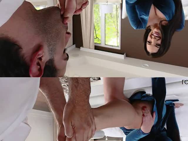 Busty milf gets her toes sucked and licked before taking a dick