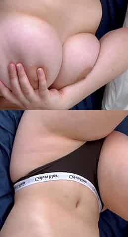 Busty blonde masturbates pussy in a close up photo
