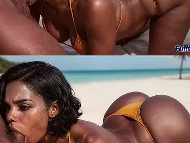 during the time that my wife is vacationing at the hotel, I fill this girl with my cum on the beach [AI]