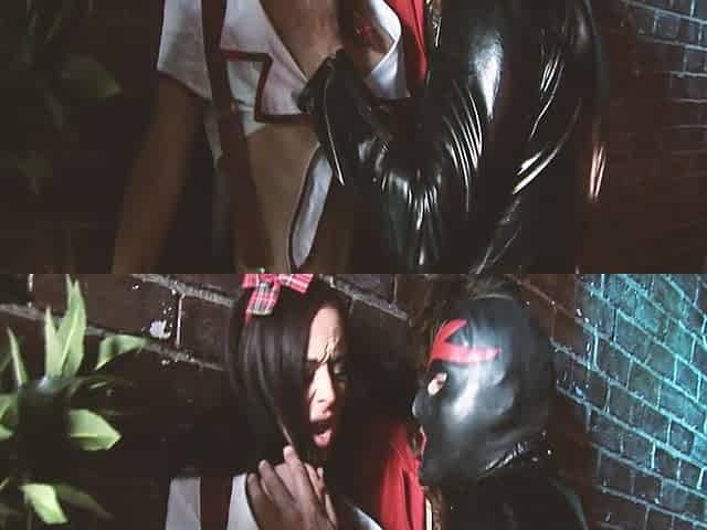 Booty Threesomes Scene-4 Hot Brunette girls Fucking in the Alley with a Latex Masked Man