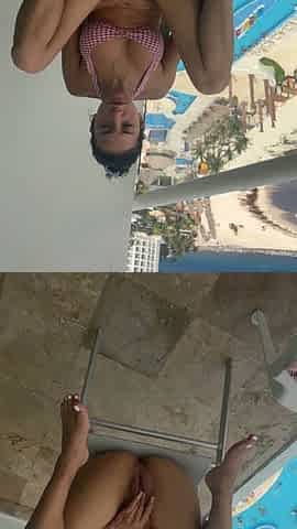 Squirted all over my Cancun Balcony above the pool