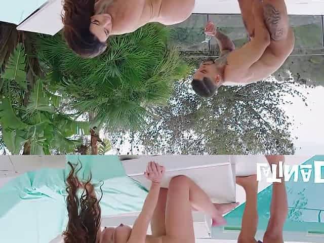 Leo Santos And Luiza Marcato - Big-boobed Hussy Pleasures Tattooed Dude By The Pool