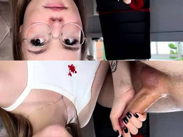 Nerdy young babe sucks and fucks cock