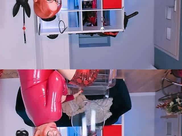 MILF Huge Squirt, Hot Dildo Ride in Cherry Latex Leotard and Red Snake Over Knee Bootshd