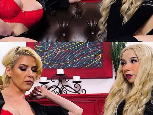 StrapOn Lesbian with big boobs fucks her blonde sexy GF