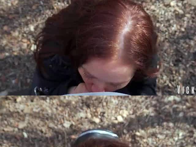 Stuffed blue-eyed bitch's throat with my thick schlong in the bushes