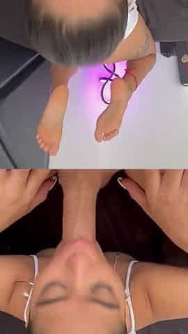 Full Video - My Beautiful Mexican Neighbor Gives Me a Footjob, Sucks My Cock and Makes Me Cum Between Her Thighs