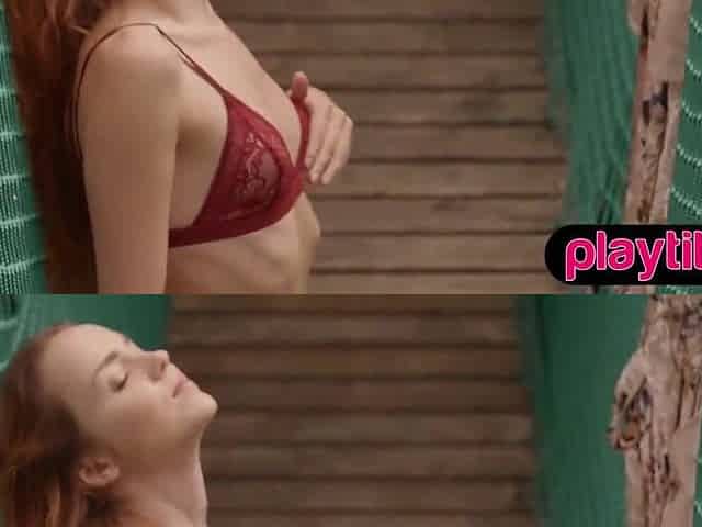 Tiny Russian redhead chick disrobes outdoors and discloses her slender stripped figure