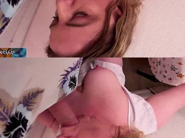 Stepmom in a white suit screwed against the wall