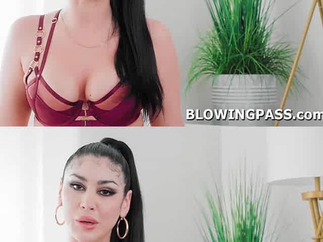 Big tits Queenie Sateen deepthroating after rimming guys ass
