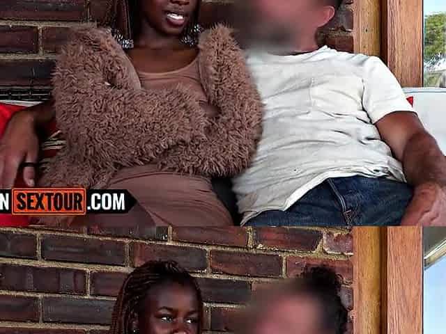 Bubble ass Afro girlfriend gives large ramrod with BF fun outdoor