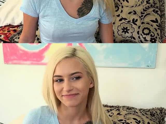 Petite blonde Kiara Cole shows of her sweet pussy