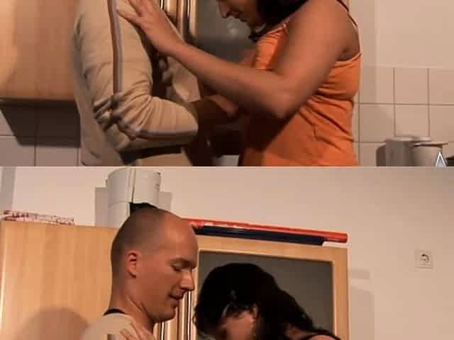 Chubby cougar fucks in the kitchen