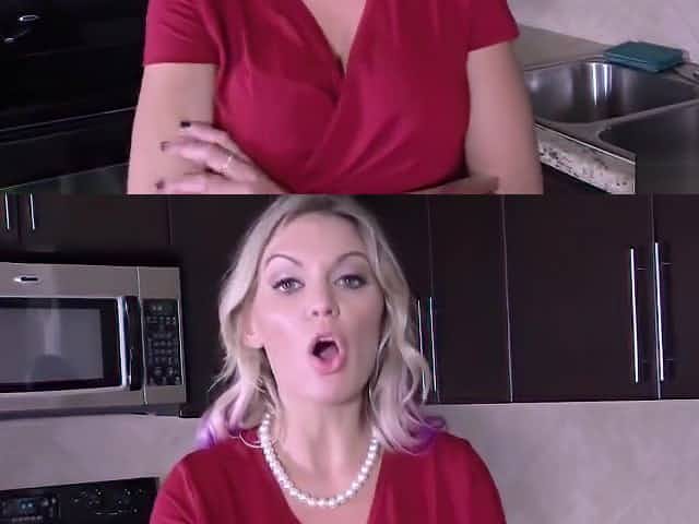 Stepson orders busty handcuffed MILF stepmother to suck