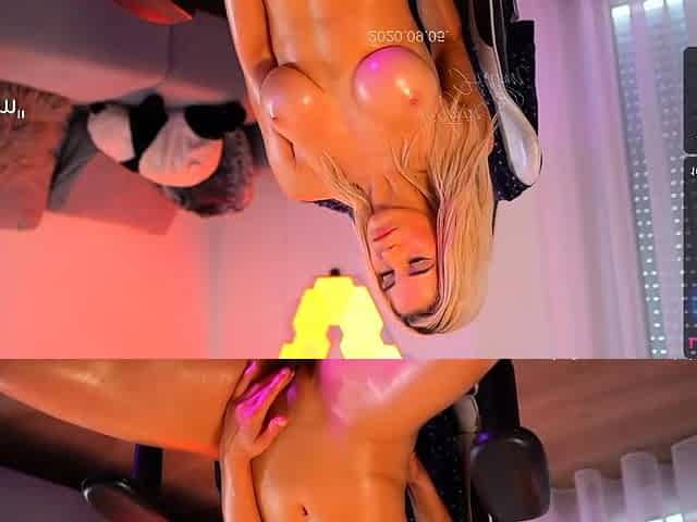 Blonde with big boobs fucked from behind before tit wanking