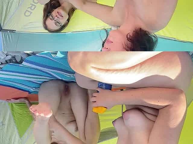 I with my lesbo ally Lily Excited on the beach smearing every other with suncream