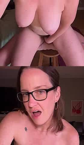Riding Cock with Glasses on, Tits Bouncing Around, Messy Creampie!