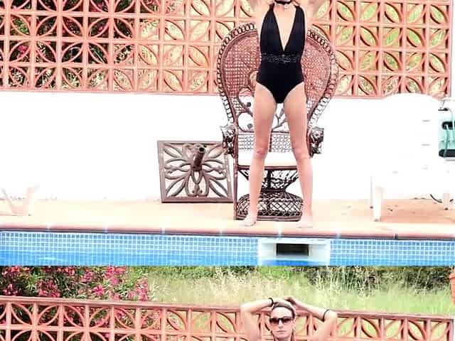 Small-Titted Brunette Amateur Blowjob by the Pool