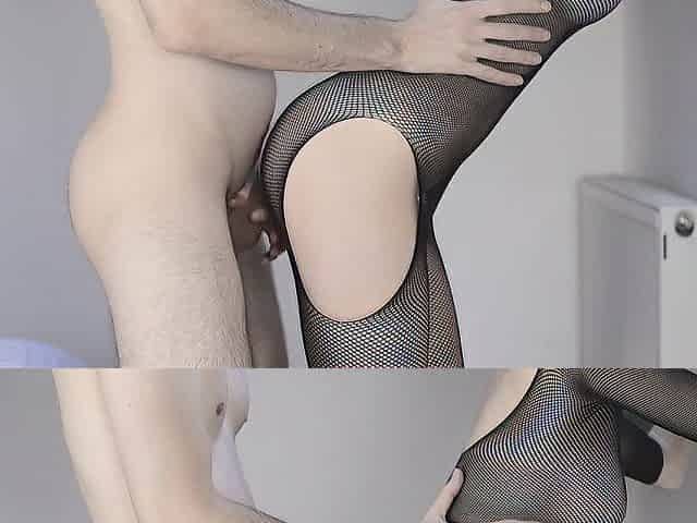 Vehement fishnet standing sex section