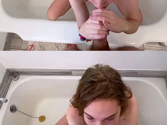 Slut gives wam deep throat pov blowjob and handjob