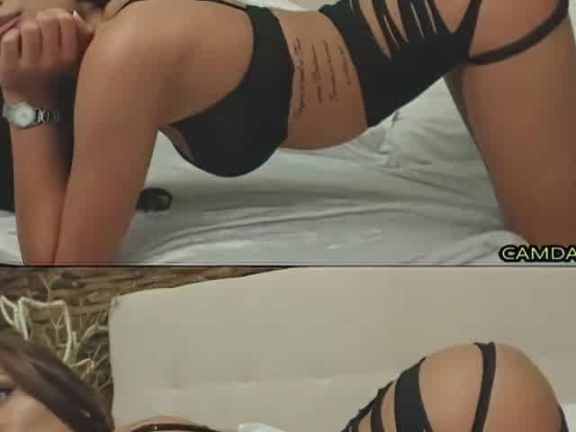 Bulgarian honey with tanned body polishes her sissy in front of web chat viewers