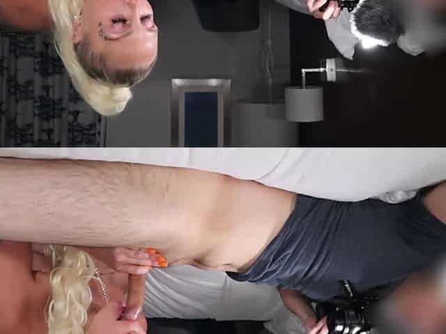 Voluptuous blonde BBW skilfully handles cock in BTS video