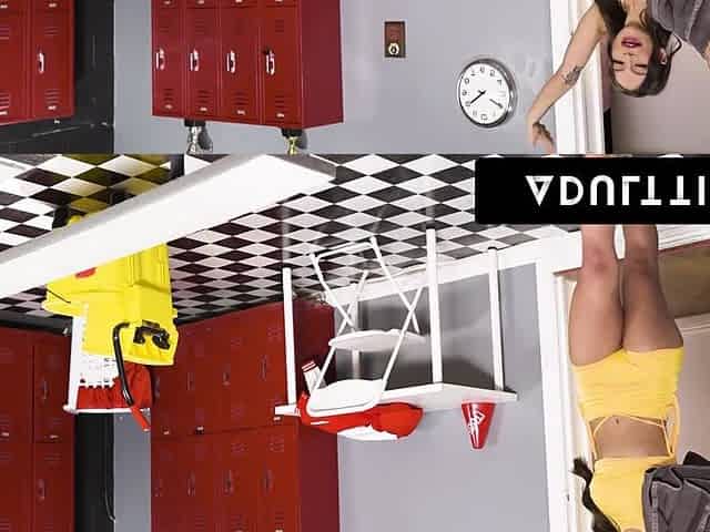 Sniffing April Olsen's Panties Caught Masturbating In The Locker Room And Fucks The Janitor