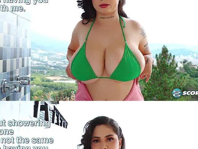 Large Tit Kim Looks Astounding In Her Green Bikini
